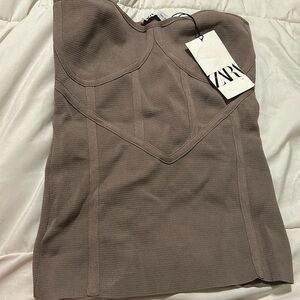 ZARA Corset Bustier Top Small Taupe Fitted Tube